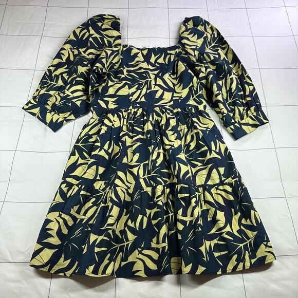 Ba&Sh Dress Womens US 6 Green Yellow Winnie Palm Print Tiered Mini Smocked Boho - Picture 3 of 14
